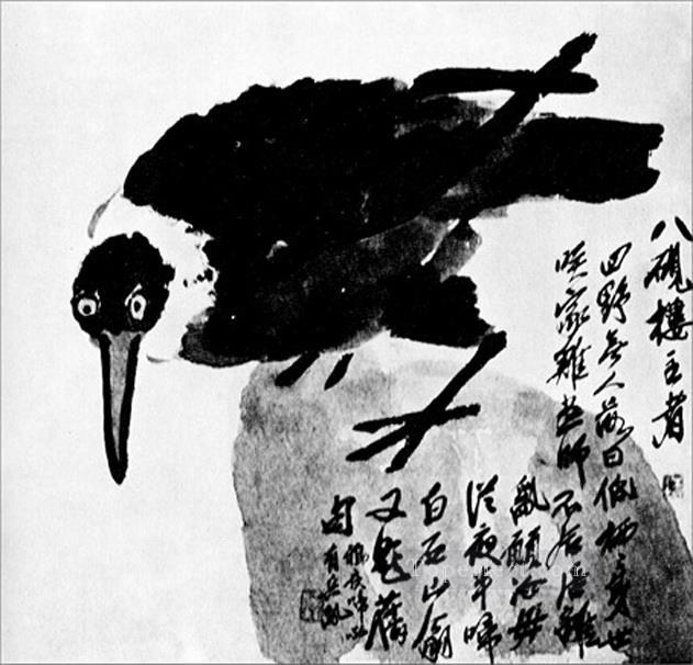 中国の伝統的な首が白い鳥 チーバイシ油絵